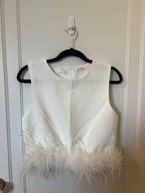 White Feather-Trim Girls' Dress Top